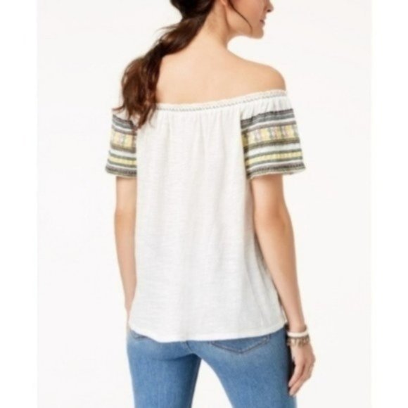 Lucky Brand Emb. Off-The-Shoulder Top, Ivory - Picture 2 of 4